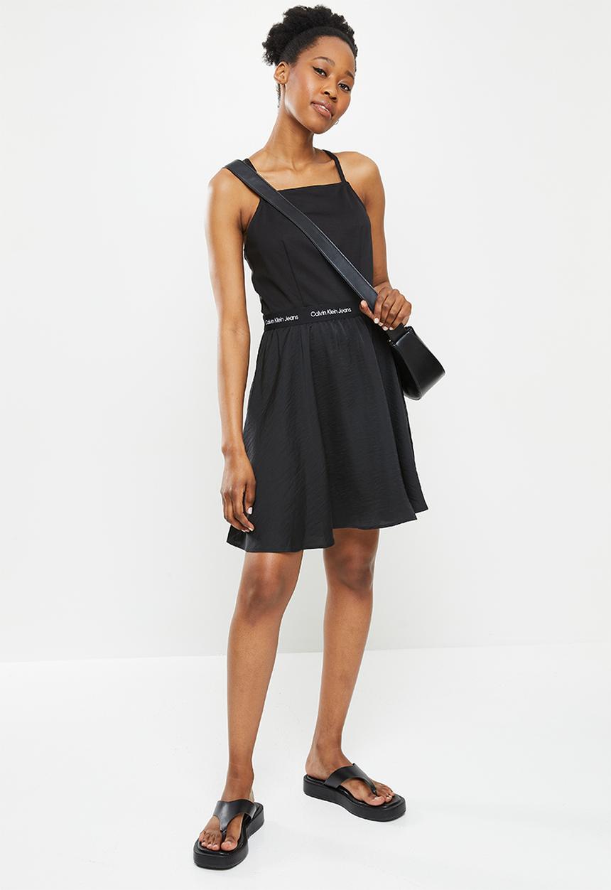 Calvin Klein - Logo straps fabric mix dress - black