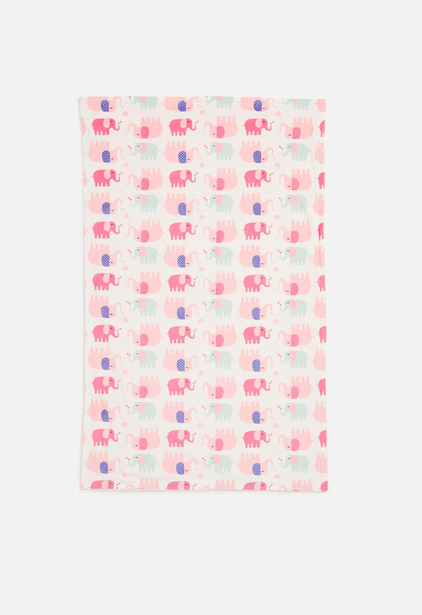 Pop Candy - Baby printed elephant blanket - pink & white