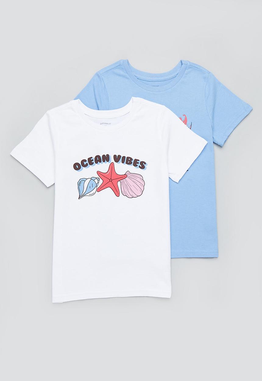 Superbalist - 2 pack printed T-shirts - sky & white
