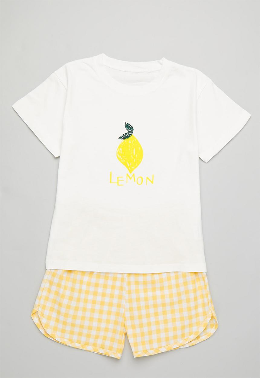 Pop Candy - Girls lemon tee & short set - white & yellow