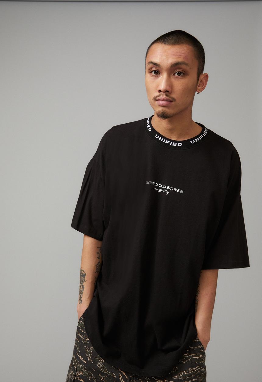 Factorie - Oversized graphic T-shirt - black/unified collective jacquard