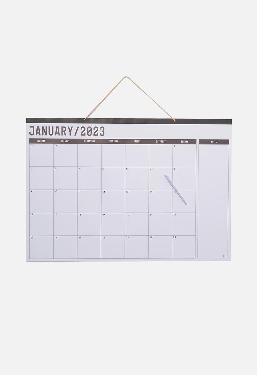 Typo - A1 2023 hanging calendar - black & white