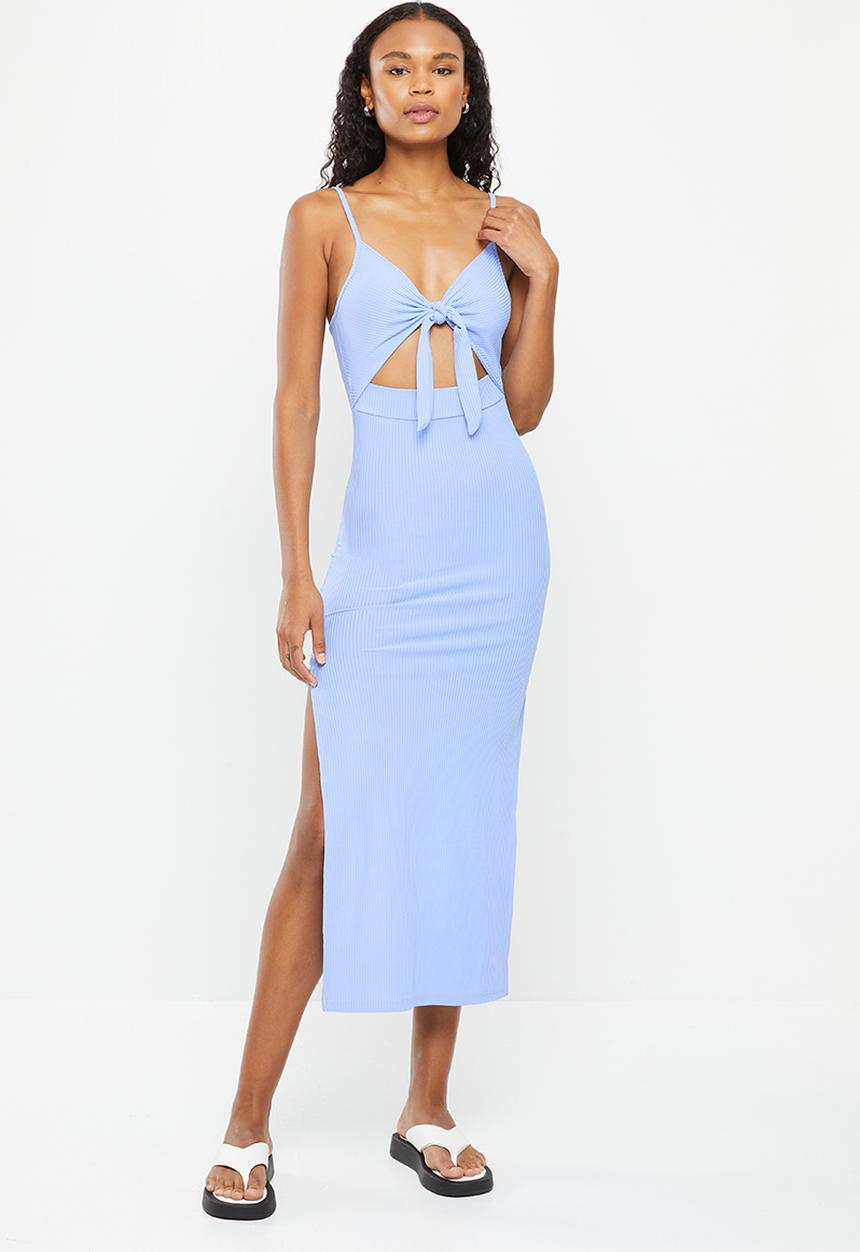 dailyfriday - Tie front slit dress - blue