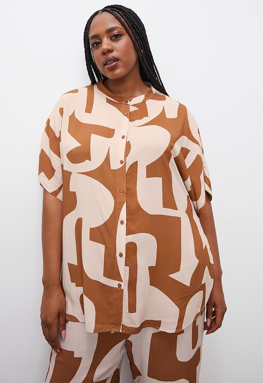 Superbalist - Co-ord relaxed printed shirt - tobacco cutout