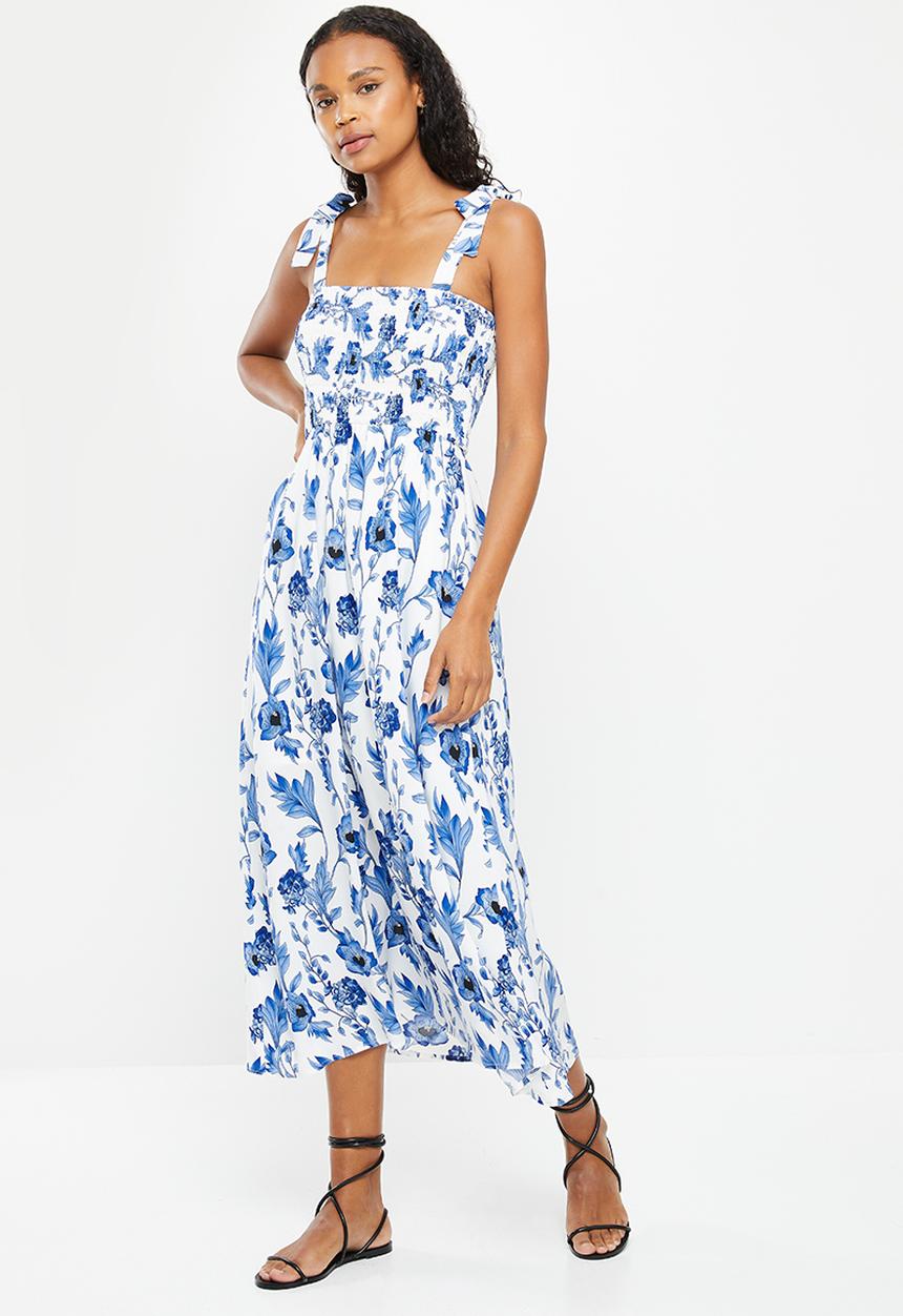 dailyfriday - Square neck maxi dress - white & blue 