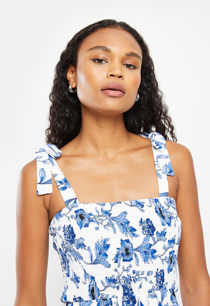 dailyfriday - Square neck maxi dress - white & blue 