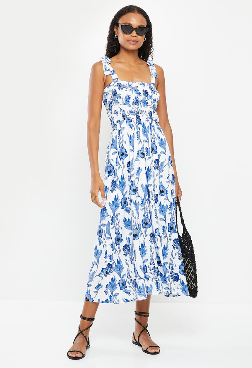 dailyfriday - Square neck maxi dress - white & blue 