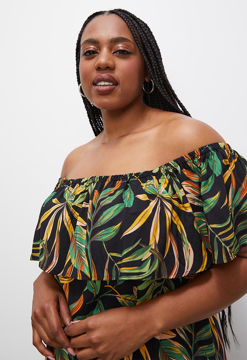 Superbalist - Peasant off the shoulder dress - black tropical