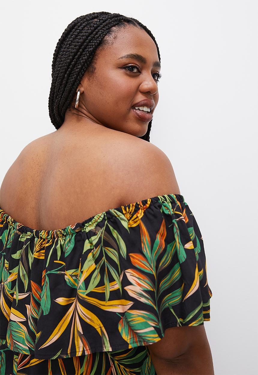 Superbalist - Peasant off the shoulder dress - black tropical