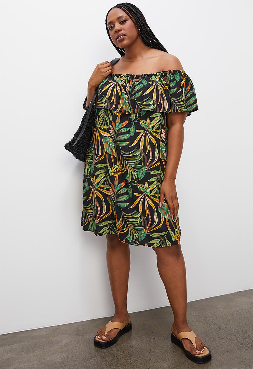 Superbalist - Peasant off the shoulder dress - black tropical