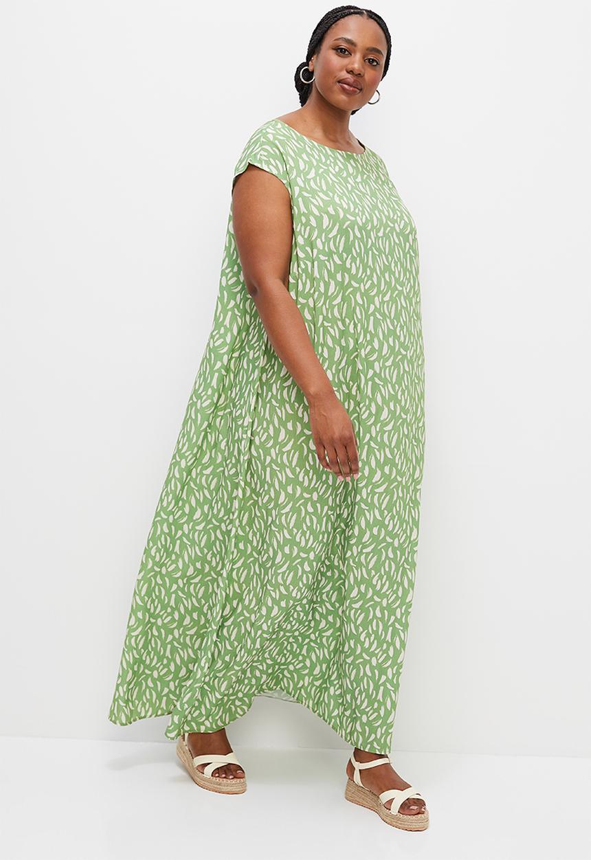 edit Plus - Sleeveless trapeze dress - green brushstroke