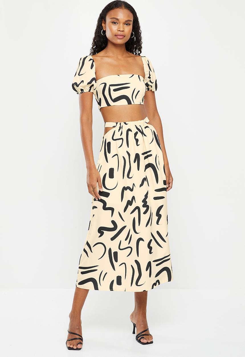 dailyfriday - Crop top & maxi skirt set - stone & black