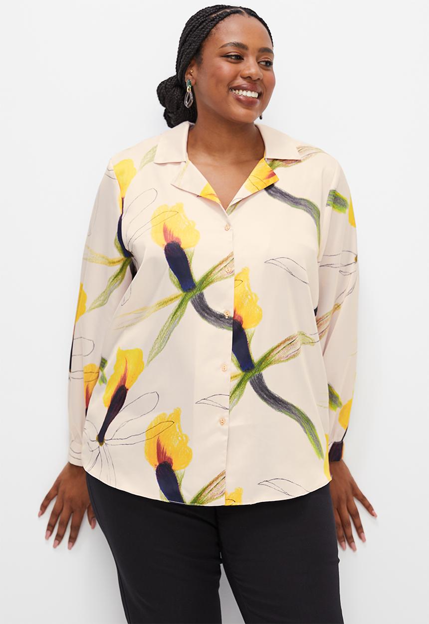 edit Plus - Satin floral shirt - ecru botanicals