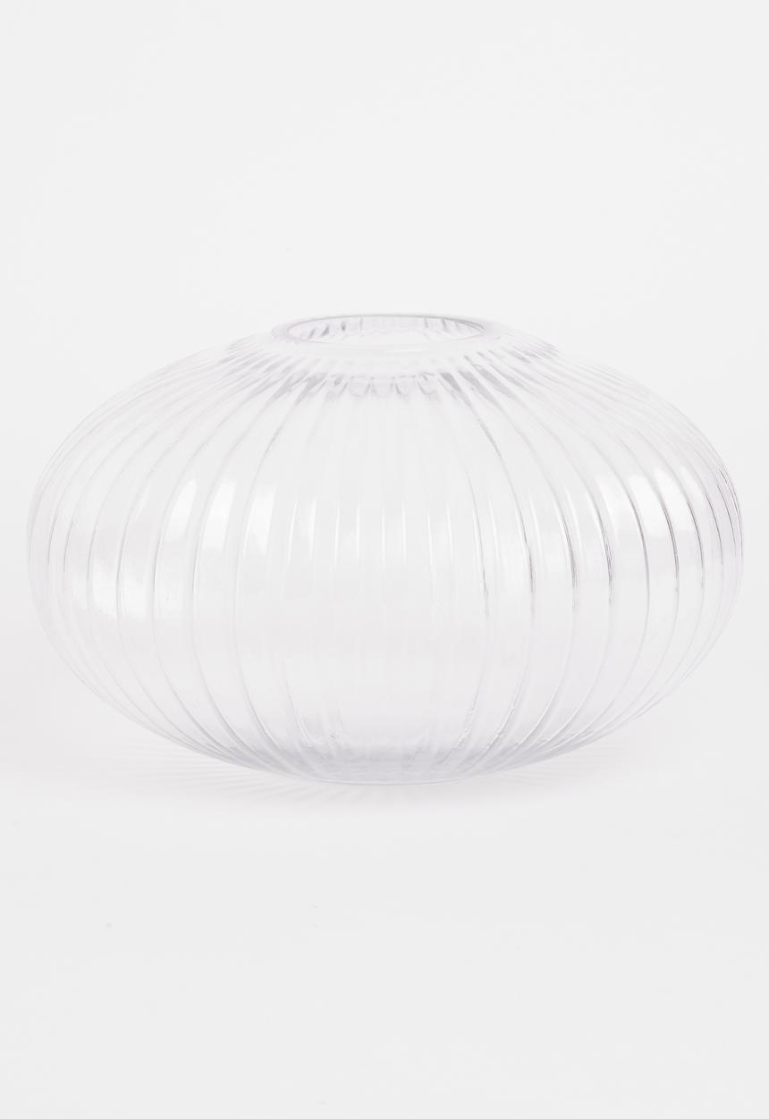 Ribbed glass vase - round