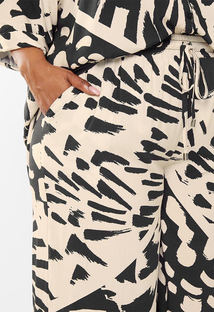 Me&B - Plus printed long wide pants - stone 