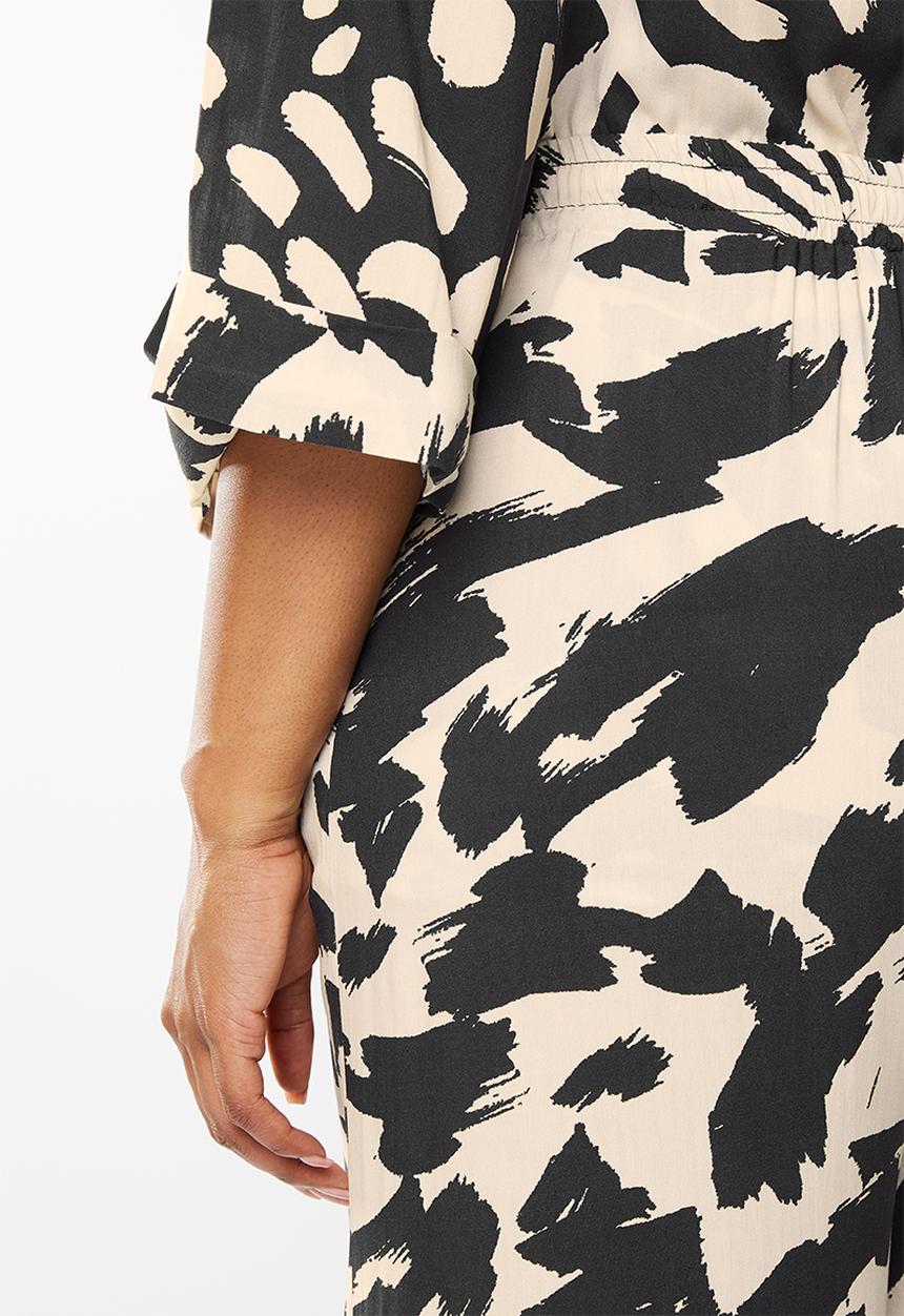 Me&B - Plus printed long wide pants - stone 