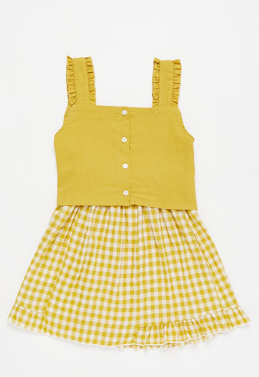 Pop Candy - Girls top & check skirt set - yellow