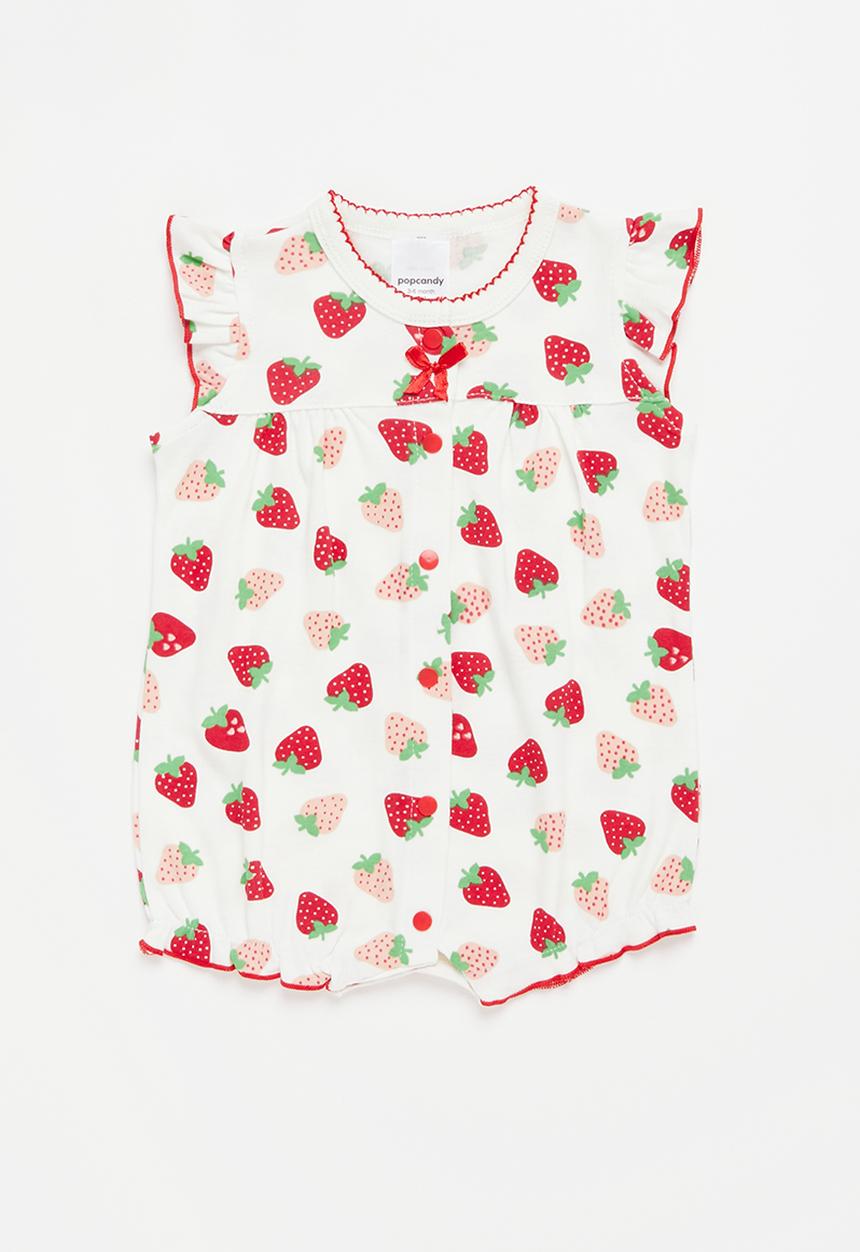 Pop Candy - Girls strawberry printed romper - white & red