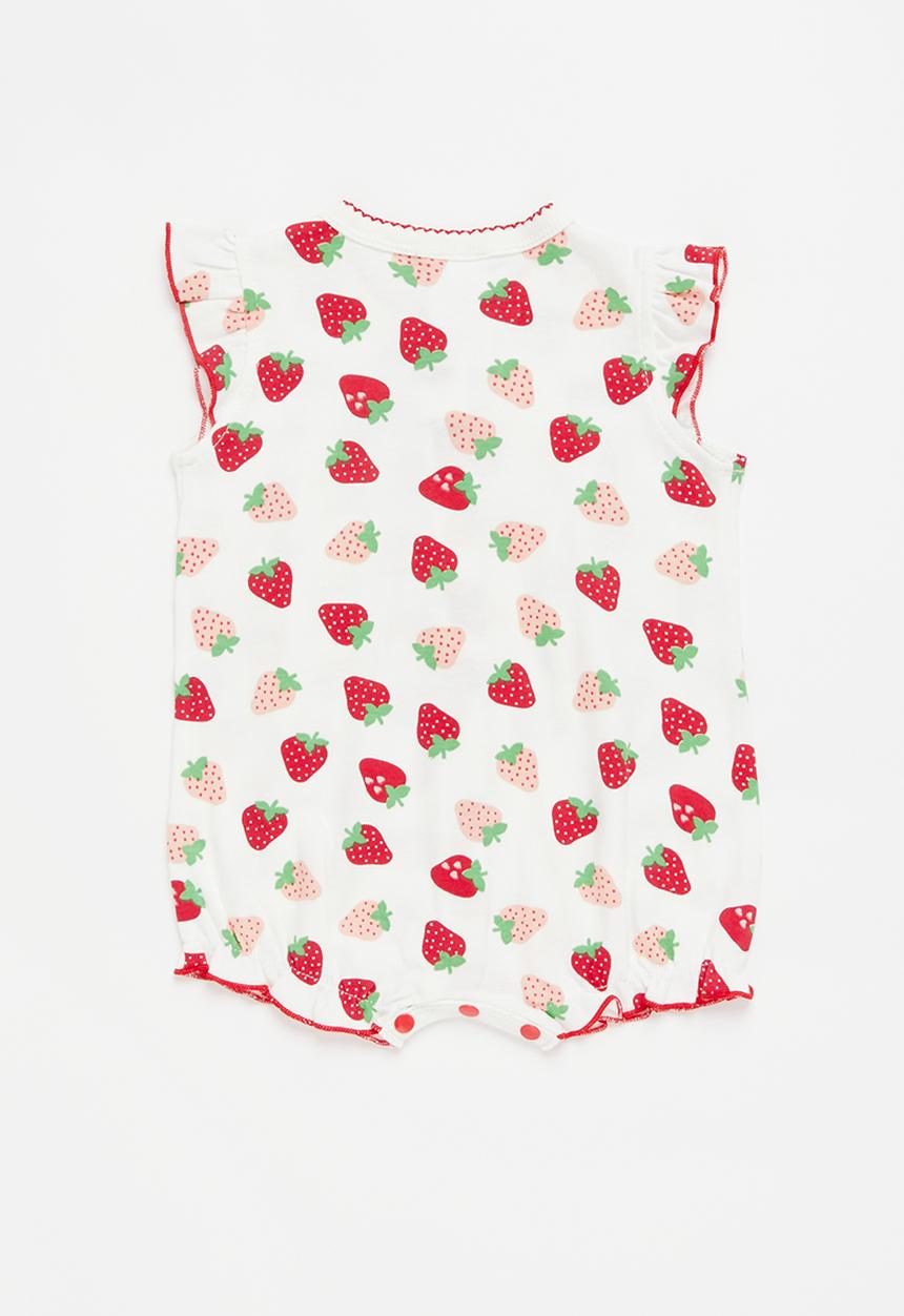 Pop Candy - Girls strawberry printed romper - white & red