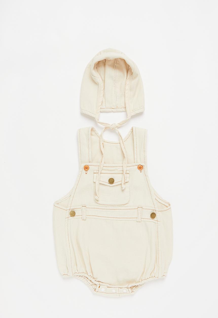 Pop Candy - Baby dungaree & hat set - off white