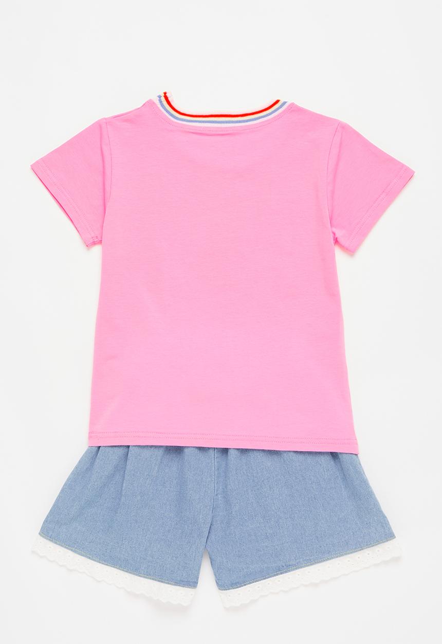 Pop Candy - Girls lucky tee & short set - pink & blue