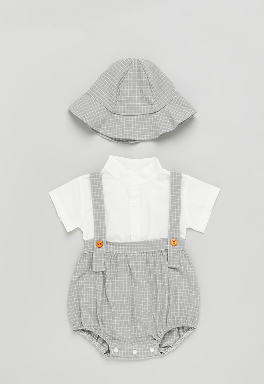 Pop Candy - Baby boys shorts with braces & hat set - grey