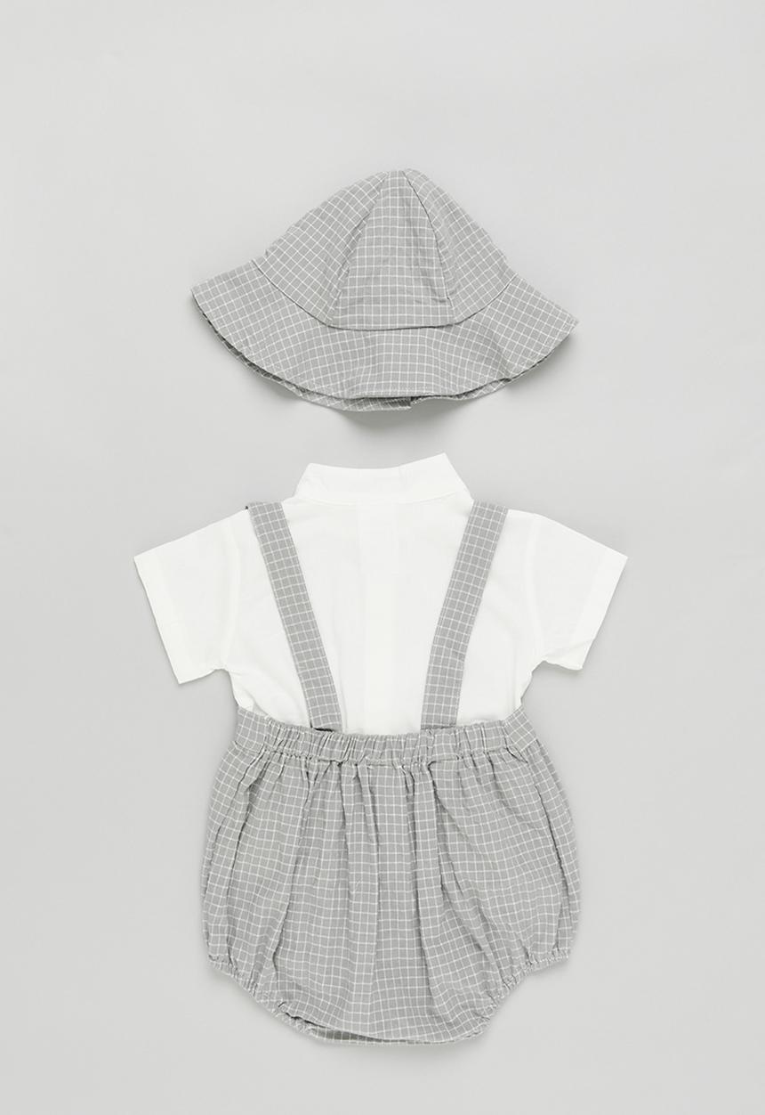 Pop Candy - Baby boys shorts with braces & hat set - grey