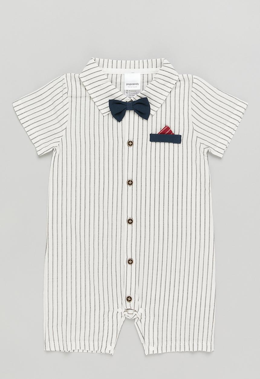 Pop Candy - Boys romper with bowtie - white & black
