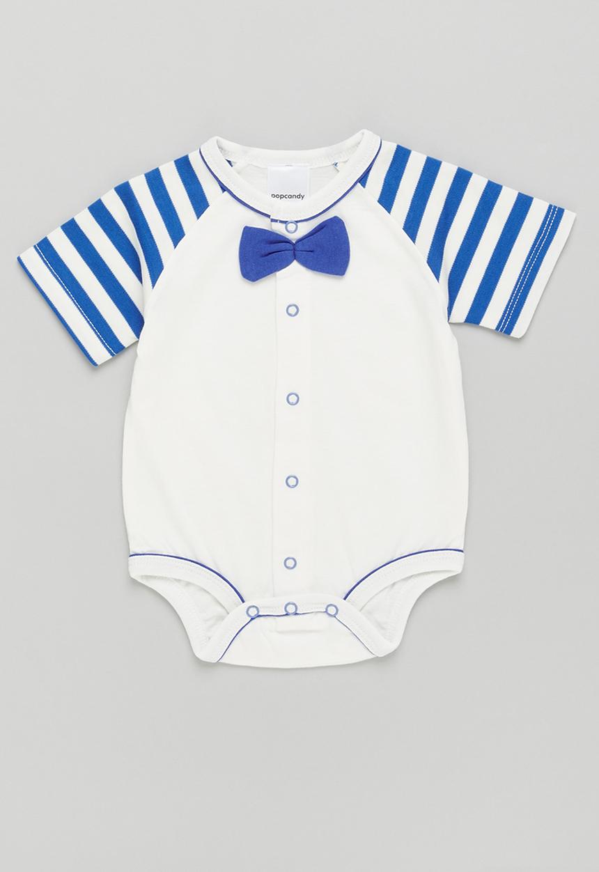 Pop Candy - Boys bowtie babygrow - white & blue