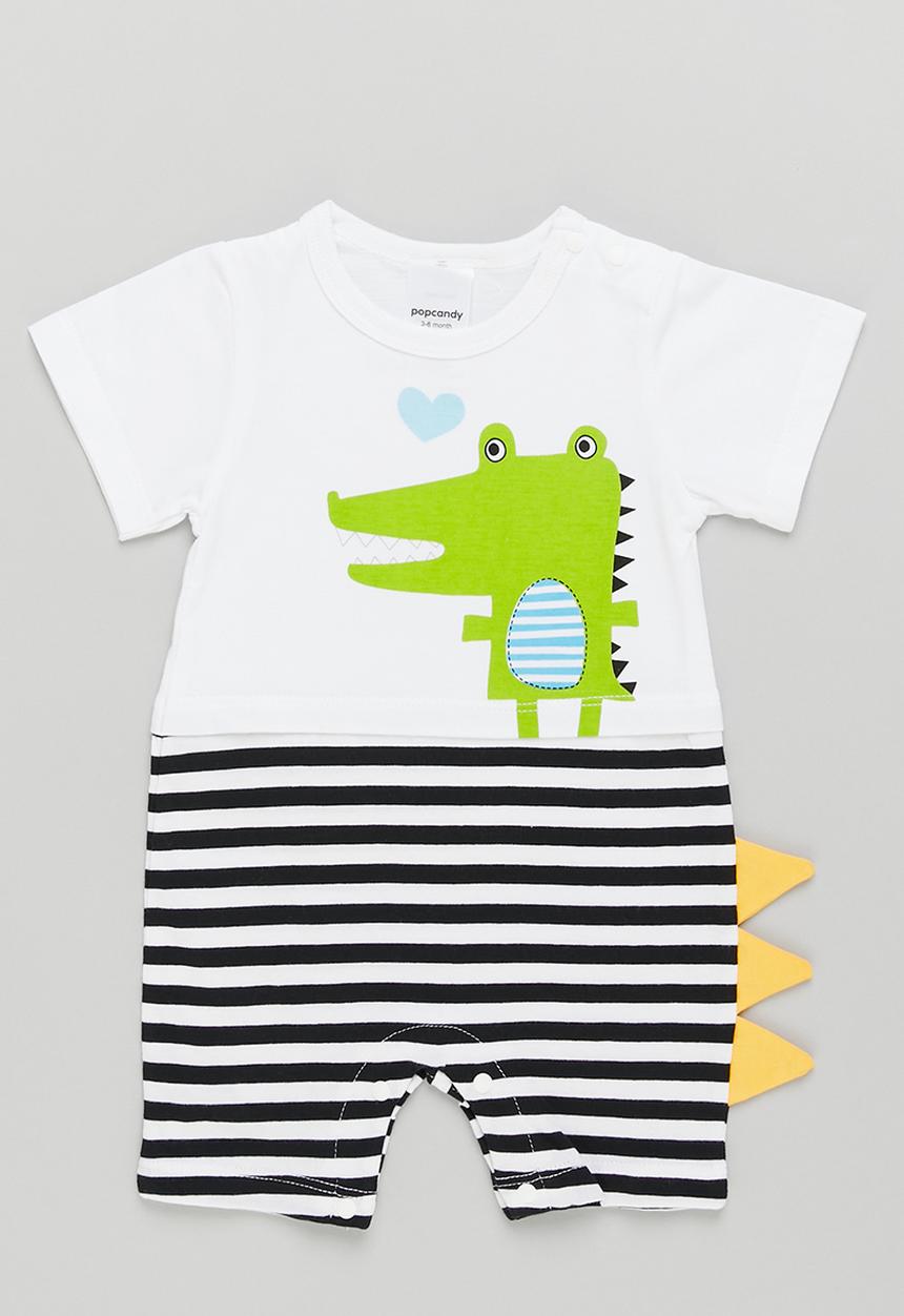 Pop Candy - Dino romper - white & black