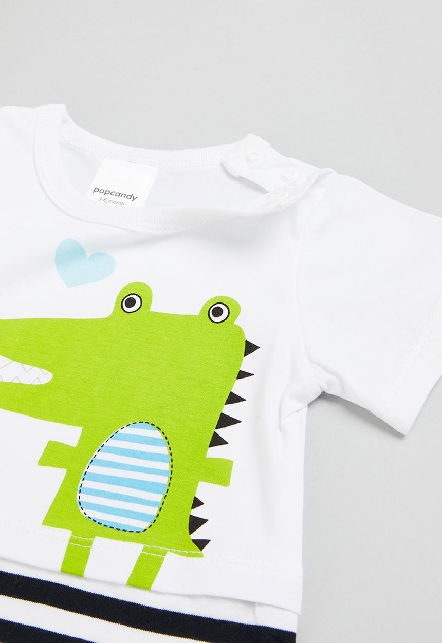 Pop Candy - Dino romper - white & black