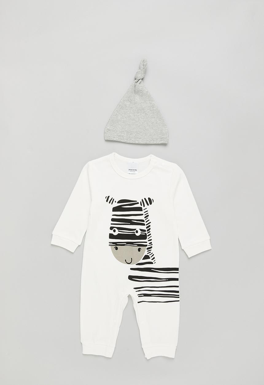 Pop Candy - Baby boys zebra romper - white