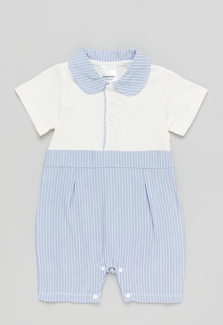 Pop Candy - Boys stripe collar romper - white & blue