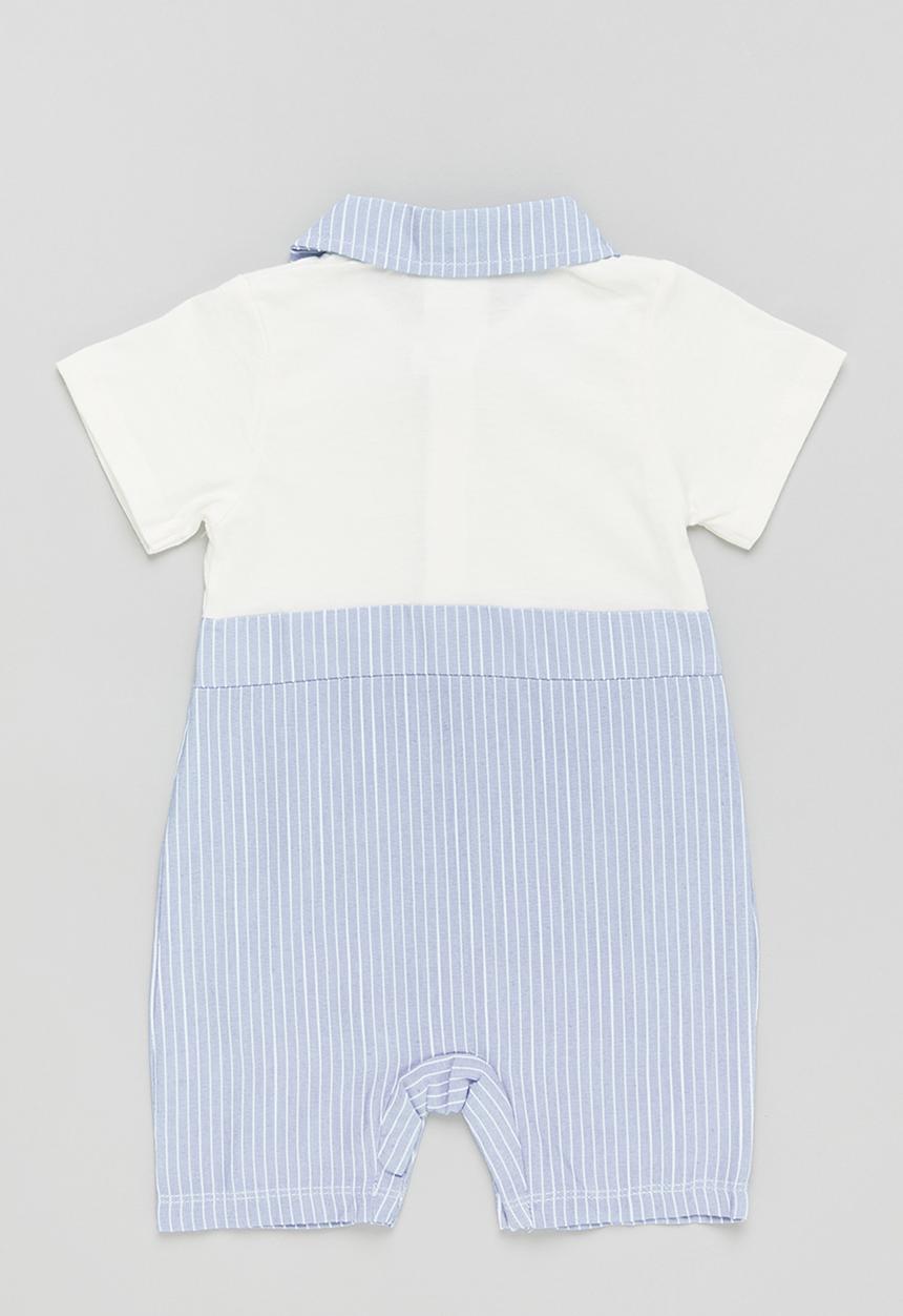 Pop Candy - Boys stripe collar romper - white & blue