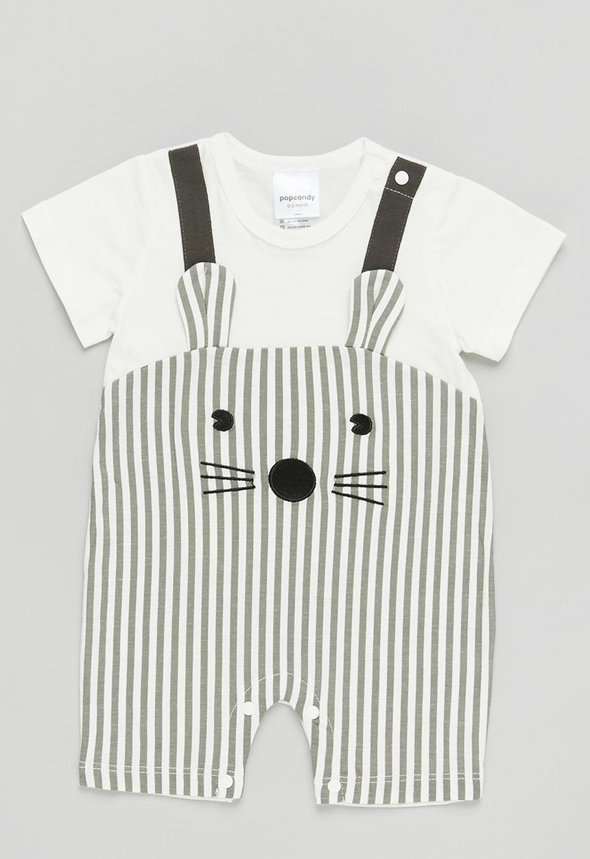 Pop Candy - Boys stripe bunny romper - grey 