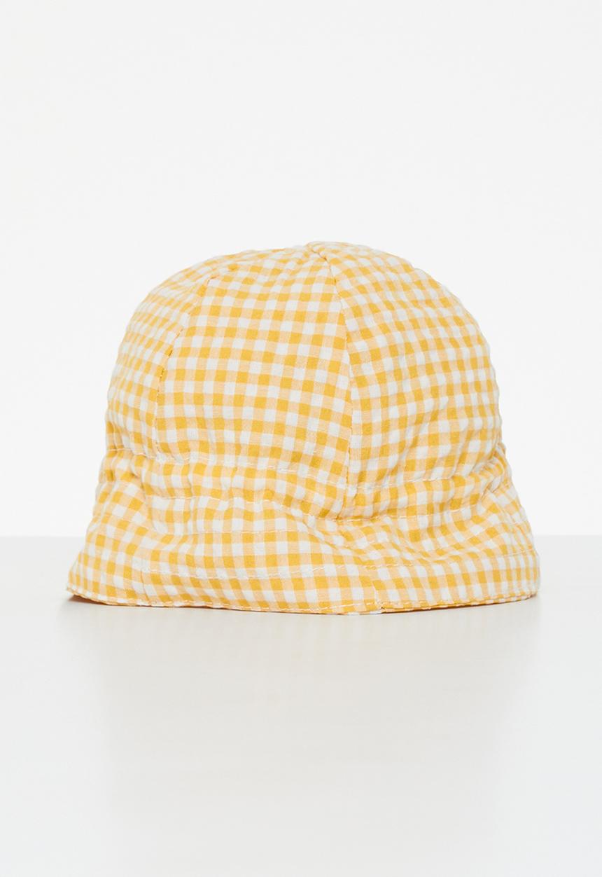 Pop Candy - Baby girls check sun hat - yellow