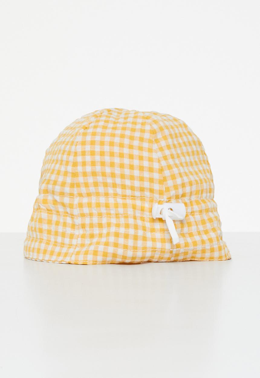 Pop Candy - Baby girls check sun hat - yellow