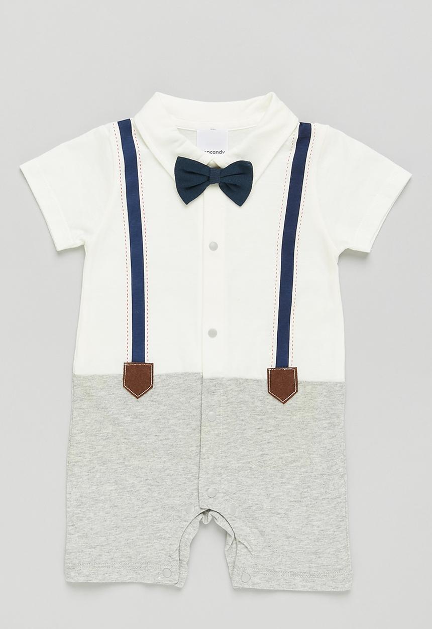 Pop Candy - Baby boys styles romper - white & grey
