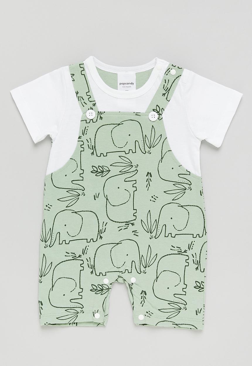 Pop Candy - Boys elephant romper - sage & white