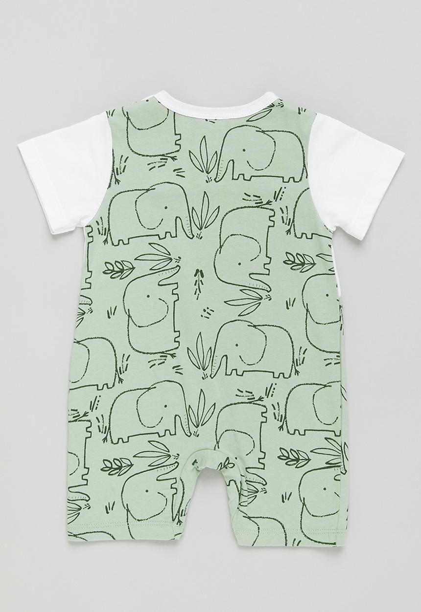 Pop Candy - Boys elephant romper - sage & white