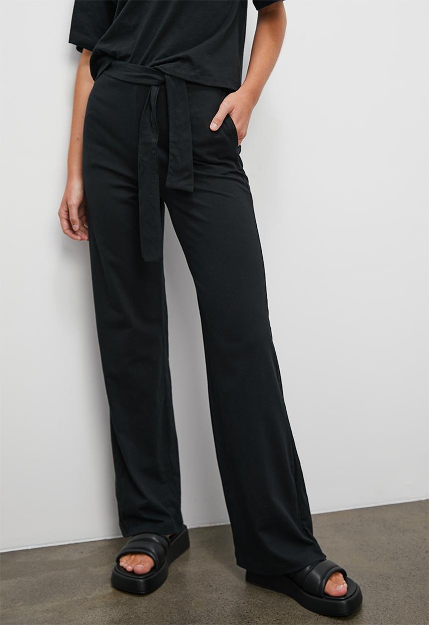 Superbalist - Knit wide leg trouser with tie belt - black