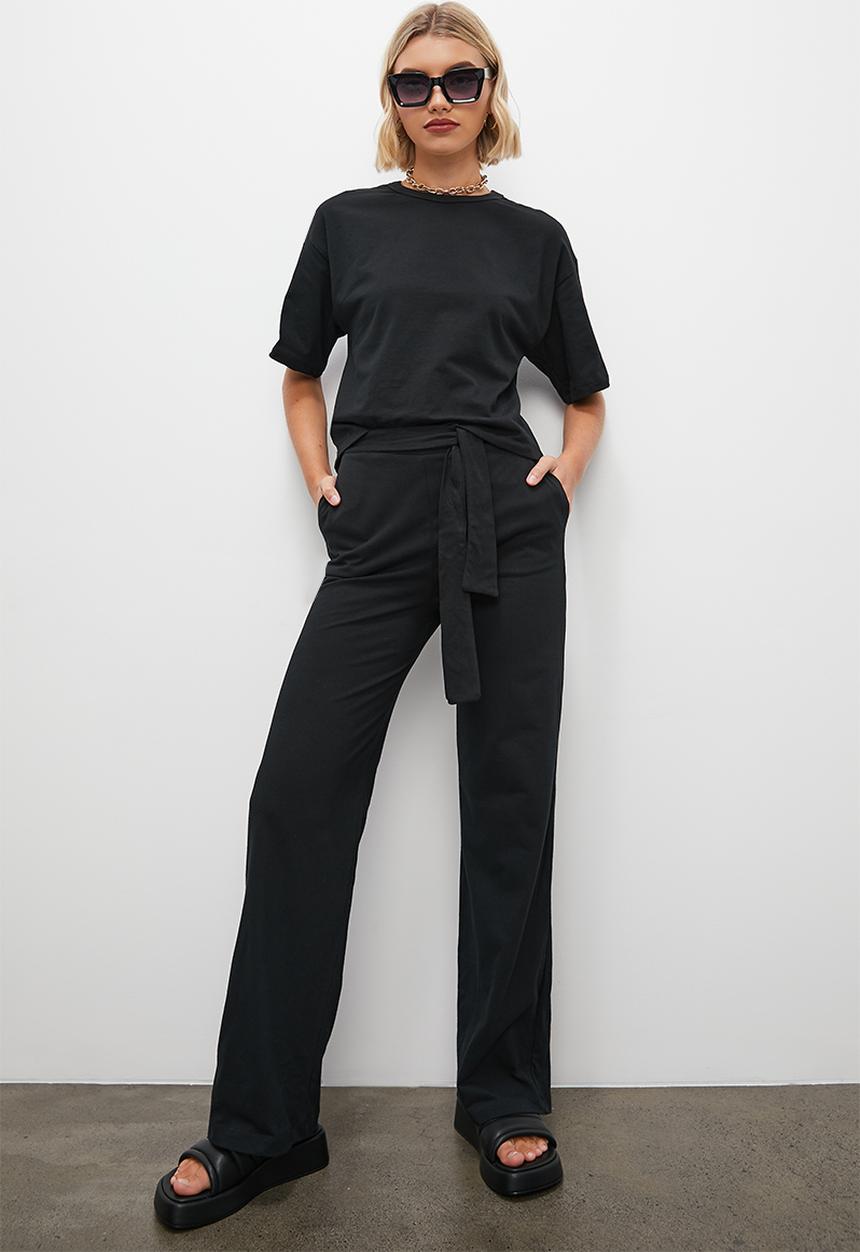 Superbalist - Knit wide leg trouser with tie belt - black
