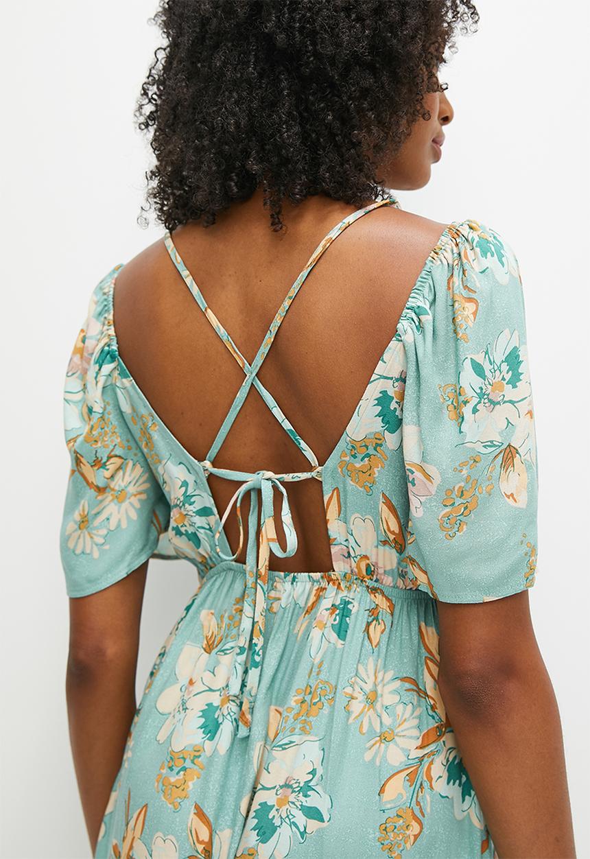 MILLA - Flutter sleeve tiered dress - blue 