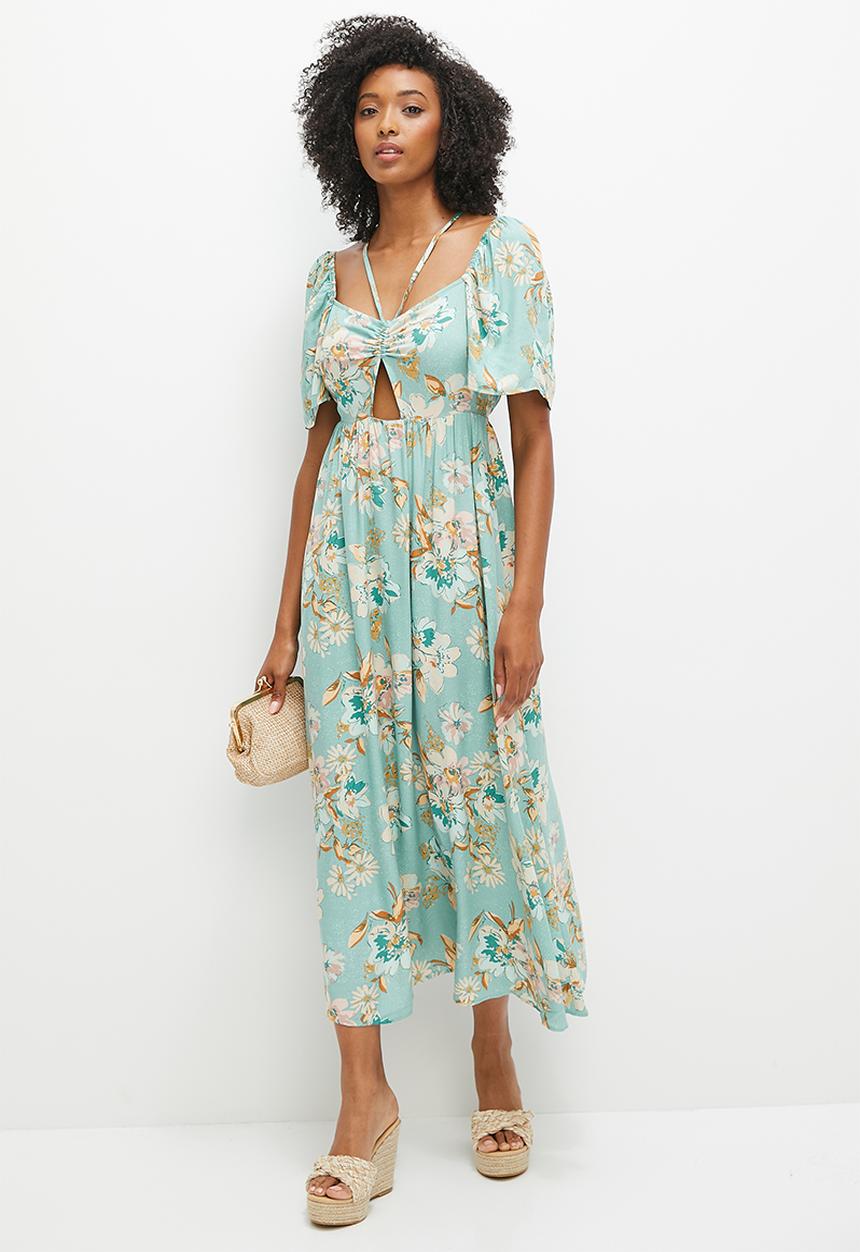 MILLA - Flutter sleeve tiered dress - blue 