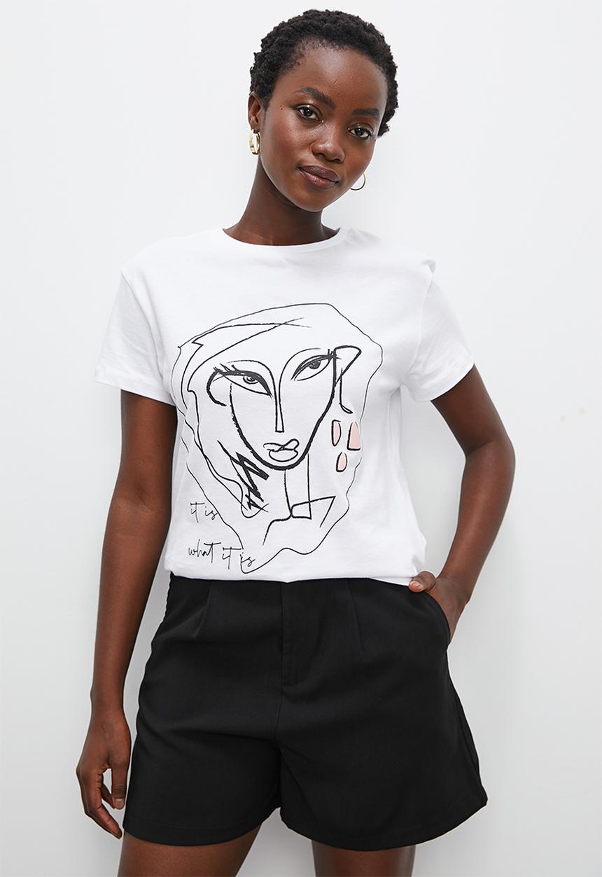 Superbalist - Relaxed tee - white pink face graphic