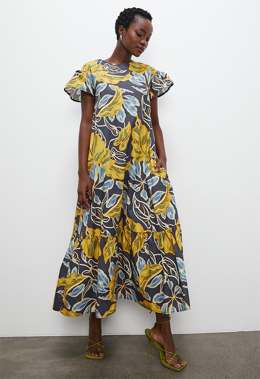 Superbalist - Printed a-line dress - blue palm