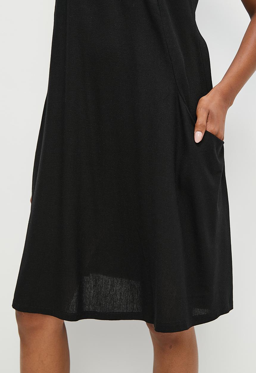 edit - Linen pocket detail swing dress - black