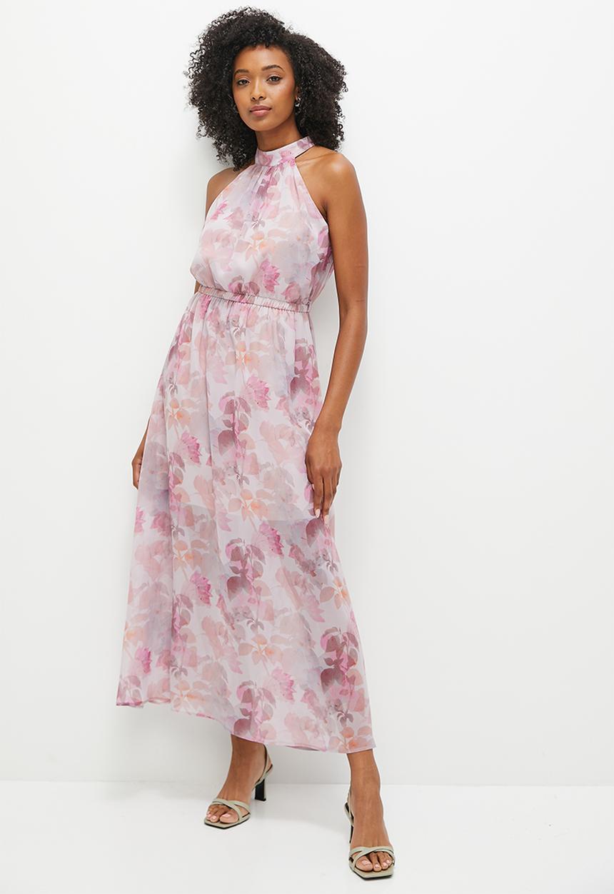 MILLA - Soft waist maxi halter with back detail - shadow floral