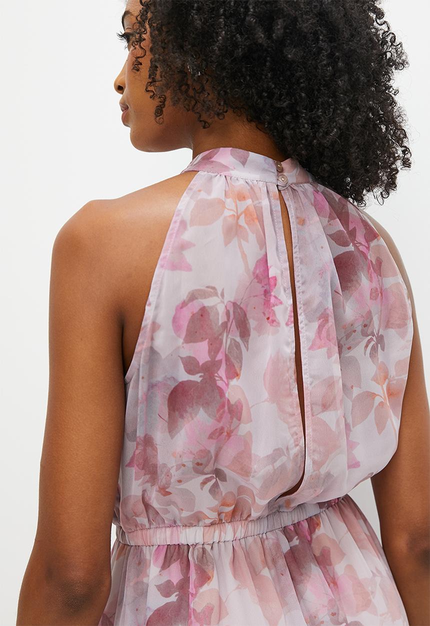 MILLA - Soft waist maxi halter with back detail - shadow floral