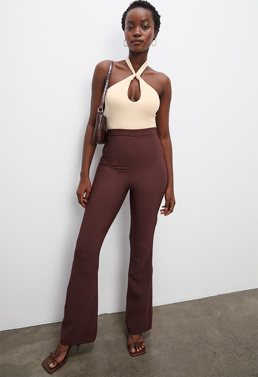 VELVET - Knot front detail halter bodysuit - neutral